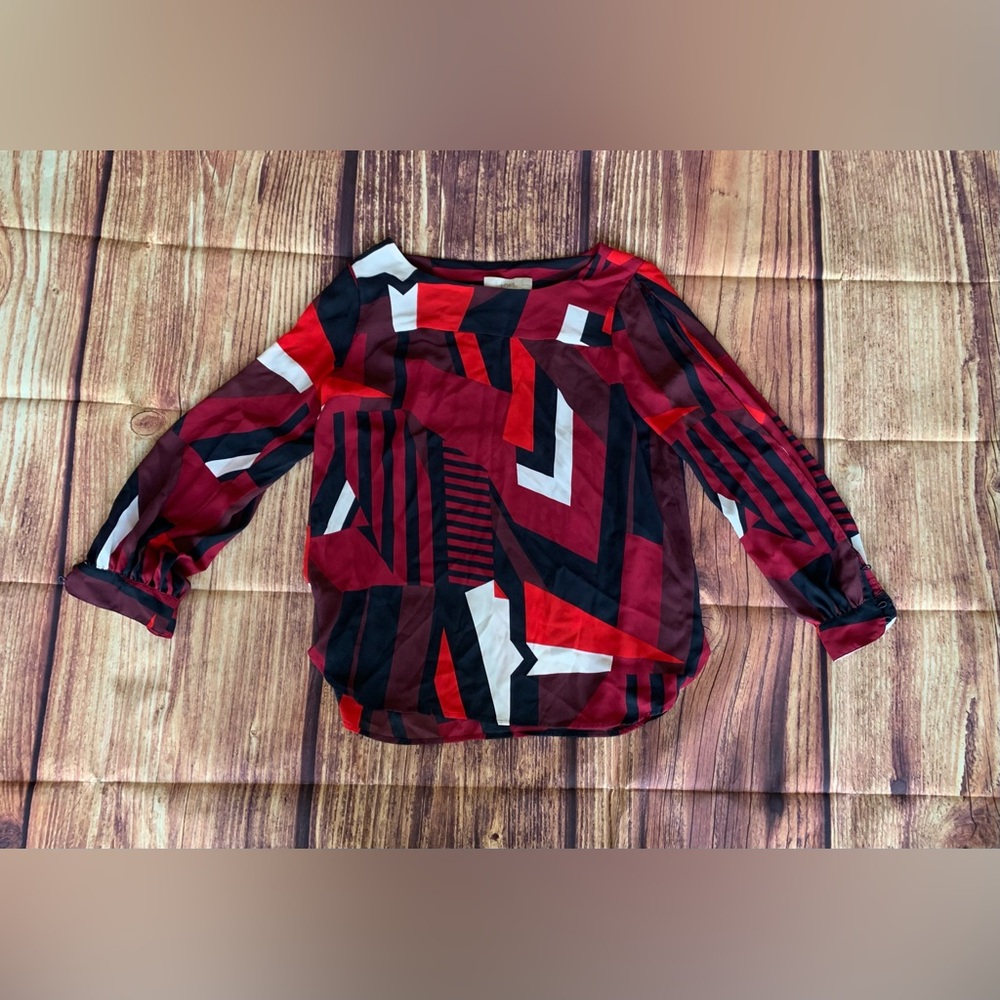 LOFT Petites Women's Long Sleeve Open Arm Multicolor Pullover Blouse Sz: MP